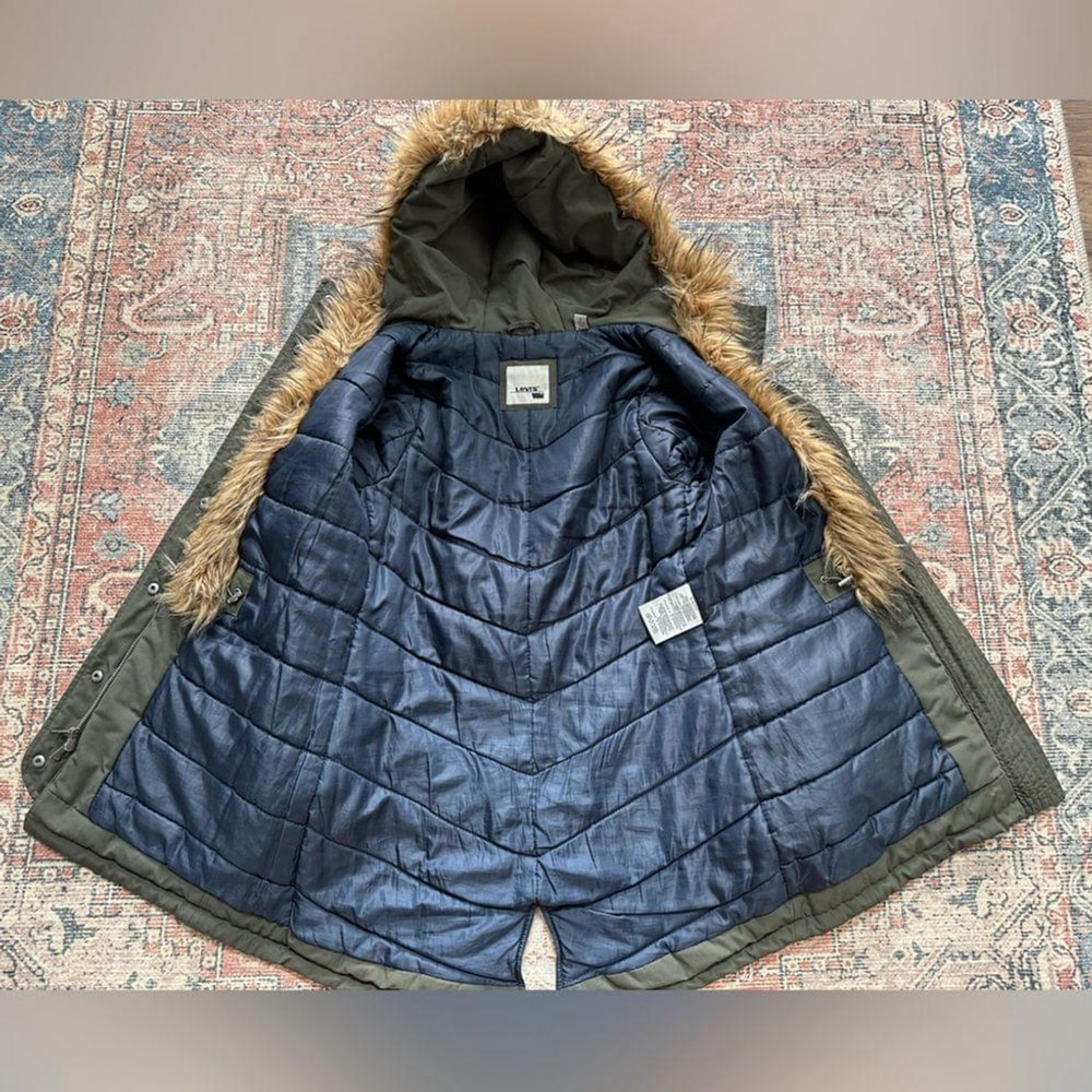 Levi’s Water Repellent Parka Jacket Faux Fur Trim Hood Small - Picture 5 of 11